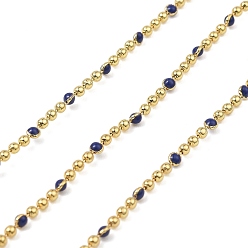Синий Латунные шаровые цепи, с эмалью, без кадмия, без никеля и без свинца, пайки, с катушкой, настоящее 18k позолоченное, синие, 2.5x2 мм