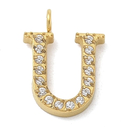 Letter U Ионное покрытие (ip) 304 подвески из нержавеющей стали с микропаве из кубического циркония, золотые, подвески с буквой az~z, Буква U, 12.5x9.5x2 мм, отверстие : 2 мм
