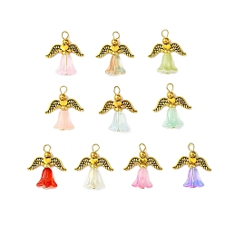 (52) Непрозрачная лаванда Стеклянные подвески, с бусинами сплава, ангел, разноцветные, 23.5x20x6 мм, отверстие : 2.5x3 мм, 10 шт / комплект