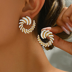 Белый 201 серьги-гвоздики в форме спиральной вихревой спирали из нержавеющей стали с эмалью, золотые, белые, 27.8x27.9 мм