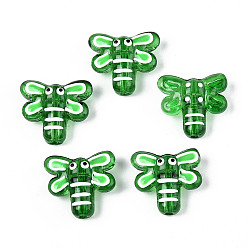 Зеленый лайм Эмалевые бусины ручной работы в технике лэмпворк, стрекоза, зеленый лайм, 17.2x19.2x8 мм, отверстие : 1.6 мм