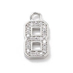 Number Латунные микропаве прозрачные подвески с фианитом, числовые прелести, число 8, 12.5x6x1 мм, отверстие : 1.5 мм