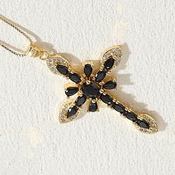 Черный Крест латунные микропаве кубические цирконии подвески ожерелья, золотые, чёрные, 17.72 дюйм (45 см)
