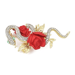 Золотой Броши из сплава кристаллов и страз, змея с цветком, золотые, 27.5x55 мм