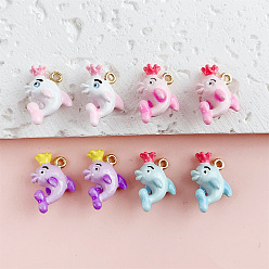 (52) Непрозрачная лаванда Подвески из эмали и сплава, прелести дельфинов, золотые, разноцветные, 16x13.5x9 мм, отверстие : 1.6 мм