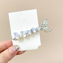 Прозрачный Заколки для волос из сплава кожи аллигатора для женщин и девочек, с k 9 стеклом, рыбий хвост, прозрачные, 65x20 мм