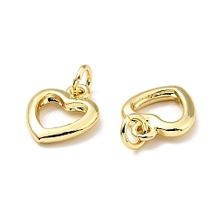 Real 18K Gold Plated Brass Heart Charms, with Jump Rings, Cadmium Free & Lead Free, Long-Lasting Plated, Real 18K Gold Plated, 10.5x9x1.5mm, Hole: 2.7mm