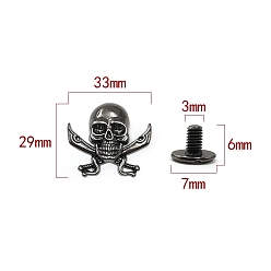 Gunmetal Zinc Alloy Decorative Buttons, Skull, Gunmetal, 2.9x3.3cm