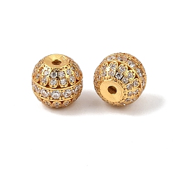 Real 18K Gold Plated 925 Sterling Silver Micro Pave Clear Cubic Zirconia Beads, Rack Plating, Long-Lasting Plated, Round, with 925 Stamp, Real 18K Gold Plated, 8.5~9mm, Hole: 1.4mm