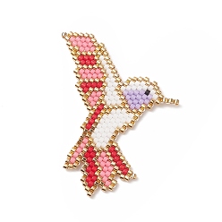 Red Handmade Loom Pattern MIYUKI Seed Beads, Woodpecker Pendants, Red, 51x37x1.4mm