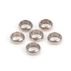 Нержавеющая Сталь Цвет Не тускнеет 201 разделительные бусины из нержавеющей стали, бусины с большим отверстием, плоско-круглые, цвет нержавеющей стали, 10x4 мм, отверстие : 7 мм