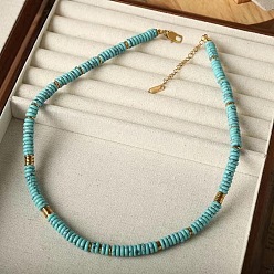 Синтетическая Бирюза Женские ожерелья из синтетической бирюзы в стиле хейши, с концевыми цепями из нержавеющей стали, золотые, 15.75 дюйм (40 см)