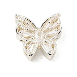 Посеребрённый Латунные микропаве из прозрачного кубического циркония, без кадмия, без никеля и без свинца, бабочка, 925 серебро покрытием, 16x17x6.5 мм, отверстие : 1.8 мм