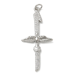Платина Стойка металлическая латунная микропрофилированная кубическая циркония подвески, долговечный, без свинца и без кадмия, крест с крыльями подвески, с целью перехода в кольце, платина, 43x19.5x2.5 мм, отверстие : 3 мм