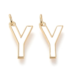 Letter Y Латунь эмаль подвески, с целью перехода в кольце, долговечный, реальный 18 k позолоченный, letter.y, белые, letter.y, Y: 18x10.5x1.8 мм, прыжковые кольца: внутренний диаметр: 3 мм