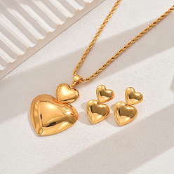 Золотой Роскошные комплекты из двух сердечек и серег из сплава для женщин, золотые, ожерелья: 16.14 дюйм (41 см)