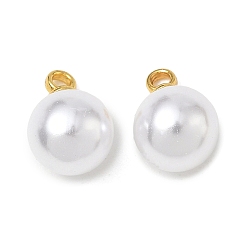 Round Brass & ABS Plastic Imitation Pearl Pendants, Rack Plating, Long-Lasting Plated, Round Charm, 11.5x7.8mm, Hole: 1.6mm