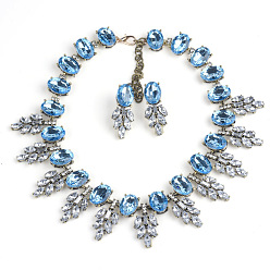 Сапфир Сплава горный хрусталь комплектов ювелирных изделий, включают серьги и ожерелья, овальные, сапфир, 430 мм