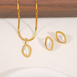 Horse Eye 304 комплекты из ожерелий и серег-гвоздиков из нержавеющей стали, золотые, лошадиный глаз , ожерелья: 405 мм; серьга: 22x14мм