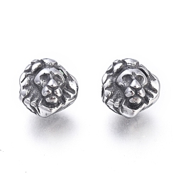 Antik Silber Farbe 304 Edelstahlkugeln, Löwenkopf, Antik Silber Farbe, 10x10.2x10 mm, Bohrung: 2 mm