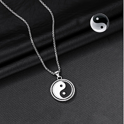 Yin-yang Вращающийся кулон из сплава белой и черной эмали 316 цепочки из хирургической нержавеющей стали для мужчин, цвет нержавеющей стали, инь-ян, 23.62 дюйм (60 см)