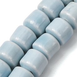 Azul Claro Cuentas de porcelana hechas a mano, porcelánico esmaltado brillante, barril, azul claro, 10x10 mm, agujero: 3 mm, sobre 40 unidades / cadena, 14.96'' (38 cm)