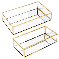 Прозрачный 2шт. 2 варианты алюминиевых лотков для ювелирных изделий, со стеклом, прямоугольные, золотые, прозрачные, 20~24x10~14x5~5.2 см, Внутренний диаметр: 19~23x9.2~13 cm, 1 шт / стиль