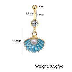 Синий 304 Кольца для живота в форме изогнутой штанги из нержавеющей стали с прозрачным кубическим циркониевым эмалевым покрытием и пластиковой жемчужиной, золотые, синие, Длина стержня: 10мм, штифты : 1.6 мм