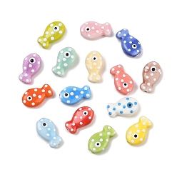 (52) Непрозрачная лаванда Фарфоровые бусины ручной работы, рыба, пастельный фарфор, разноцветные, 19x11~12x7.5~8 мм, отверстие : 2 мм