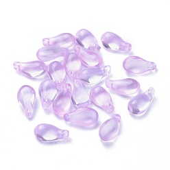 Lilac Transparent Glass Pendants, Dyed & Heated, Teardrop, Lilac, 15x8x6mm, Hole: 1mm