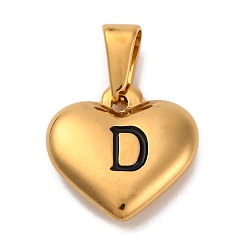 Letter D 304 подвески из нержавеющей стали, сердце с черной буквой, золотые, Буква D, 16x16x4.5 мм, отверстие : 7x3 мм
