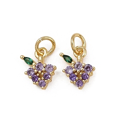 Настоящее золото 18K Латунные микро проложить кубического циркония подвески, винограда прелести, с целью перехода в кольце, долговечный, без кадмия и без свинца, стойки покрытие, реальный 18 k позолоченный, 10.5x7.5x2.5 мм, отверстие : 3 мм