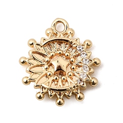 Настоящее золото 14K Подвески из латуни с прозрачным фианитом, , реальный 14 k позолоченный, 13.5x12x2.5 мм, отверстие : 1.2 мм