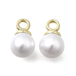 Белый Подвески из АБС-пластика с жемчугом, круглые, с петлей из легкого золотого сплава, белые, 8.5x5 мм, отверстие : 1.4 мм