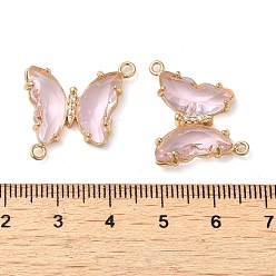 Lavender Brass Pave Faceted Glass Connector Charms, Golden Tone Butterfly Links, Lavender, 20x22x5mm, Hole: 1.2mm