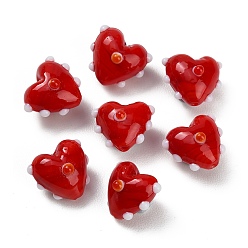 Красный Бусины лэмпворк , ухабистое сердце, красные, 16~16.5x17.5~18x14.5~15 мм, отверстие : 1.4~1.5 мм