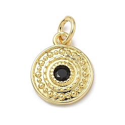 Настоящее золото 18K Латунные плоские круглые подвески с микропаве из кубических цирконий, с целью перехода в кольце, без кадмия и без свинца, стойки покрытие, долговечный, реальный 18 k позолоченный, 13.5x11x2.5 мм, отверстие : 3.3 мм