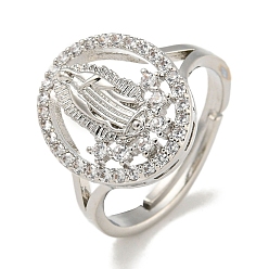 Платина Овальный, с отделкой из латуни, микропаве, регулируемые кольца из циркония, без свинца и без кадмия, платина, размер США 6 (16.5 мм), Поверхность: 15x13 мм