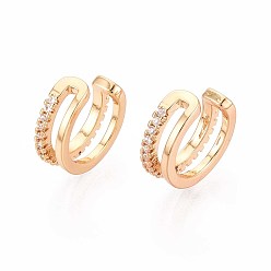 Настоящее золото 18K Латунные серьги-манжеты из прозрачного кубического циркония, двухслойный с-образный, реальный 18 k позолоченный, 11x12x4 мм