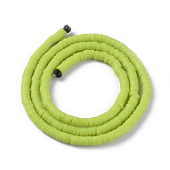 Green Yellow Flat Round Eco-Friendly Handmade Polymer Clay Bead Spacers, Green Yellow, 4x1mm, Hole: 1mm, about 380~400pcs/strand, 17.7 inch