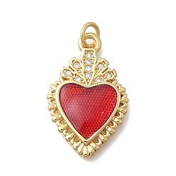 Настоящее золото 18K Латунные микро проложить кубического циркония подвески, святое сердце, с эмалью и кольцом для прыжков, без кадмия и без свинца, долговечный, стойки покрытие, реальный 18 k позолоченный, 24.5x16x3.5 мм, отверстие : 3.5 мм