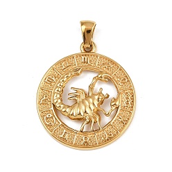 Скорпион 304 подвески из нержавеющей стали, ионное покрытие (ip), плоские круглые с созвездием, золотые, Скорпион, 29x25.5x3.5 мм, отверстие : 4.5x3 мм