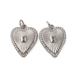 Платина Латунные микро проложить кубического циркония подвески, сердце, долговечный, без кадмия и без свинца, стойки покрытие, с целью перехода в кольце, платина, 19x14.5x3 мм, отверстие : 3.5 мм