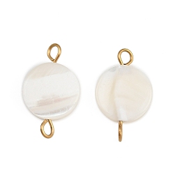 Настоящее золото 18K Подвески-коннекторы из натуральных ракушек, с 304 двойными петлями из нержавеющей стали, цвет морской раковины, ионное покрытие (ip), реальный 18 k позолоченный, 17.5x10.5x3~3.5 мм, отверстие : 1.8~2 мм