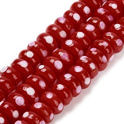 Красный Бусины лэмпворк , рондель с горошком, красные, 9.5~10x5 мм, отверстие : 1.8 мм, около 40 шт / нитка, 8.27'' (21 см)