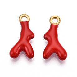 Красный Ионное покрытие (ip) 304 подвески из нержавеющей стали, с эмалью, коралловые чары, реальный 18 k позолоченный, красные, 18x9x3.5 мм, отверстие : 2 мм
