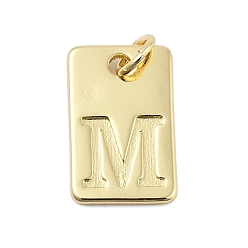 Letter M Латунные подвески, прямоугольник с подвесками-буквами, стойки покрытие, без свинца и без кадмия, долговечный, с целью перехода в кольце, Буква М, 15.5x10x1.3 мм, отверстие : 3.4 мм
