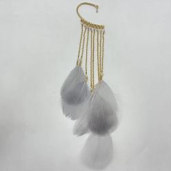 Светло-серый Серьги-каффы из сплава в стиле бохо с перьями-кисточками, золотые, светло-серый, 230x35 мм