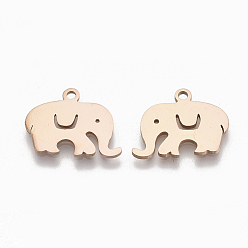 Rose Gold 201 Stainless Steel Charms, Elephant, Rose Gold, 12x16x1mm, Hole: 1.4mm