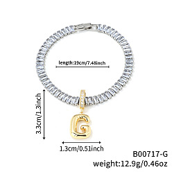 Letter G Модные латунные браслеты с подвесками, кубический цирконий теннисные браслеты для женщин, буквы, Буква G, 7-1/2 дюйм (19 см)